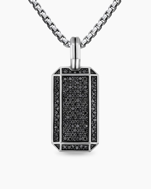 Mens Octagonal Tag in Sterling Silver with Black Diamonds, 27mm