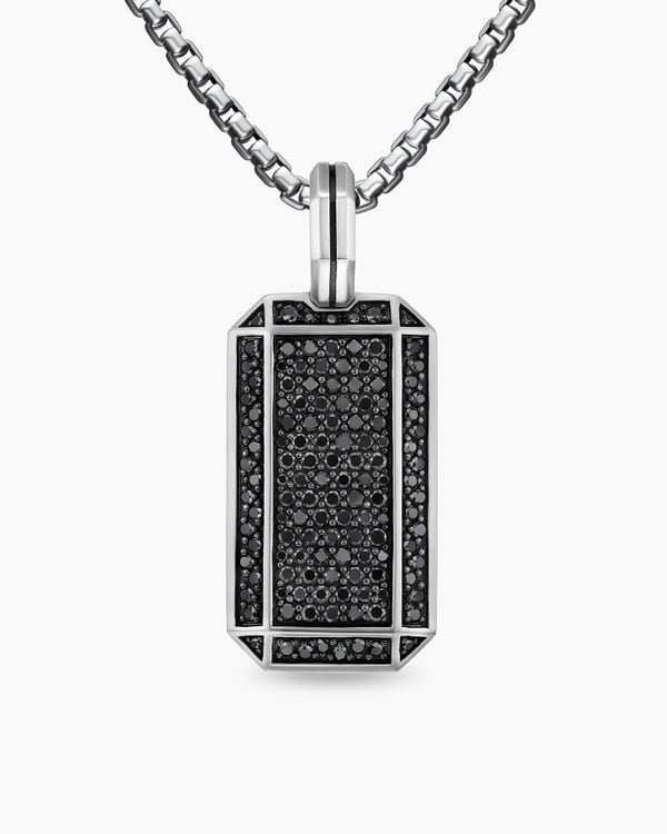Octagonal Tag in Sterling Silver with Black Diamonds, 27mm