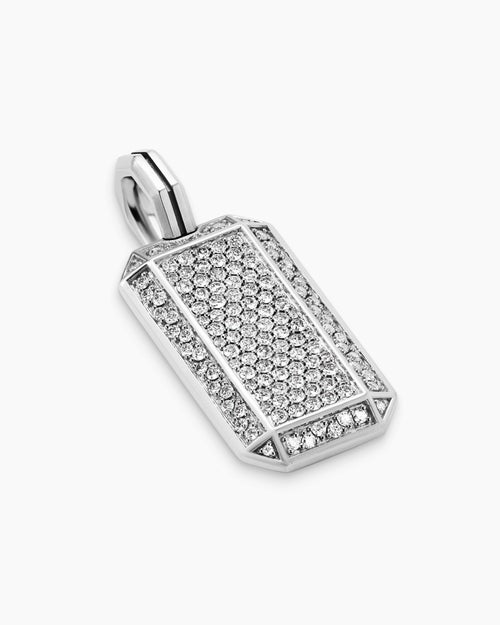Mens Octagonal Tag in Sterling Silver with Diamonds, 27mm