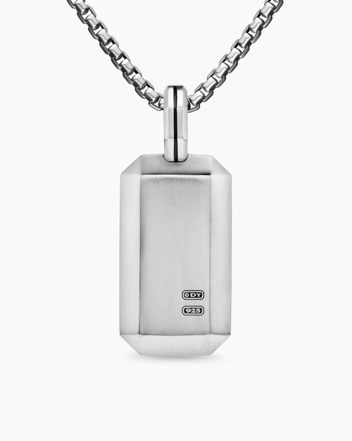Mens Octagonal Tag in Sterling Silver with Diamonds, 27mm