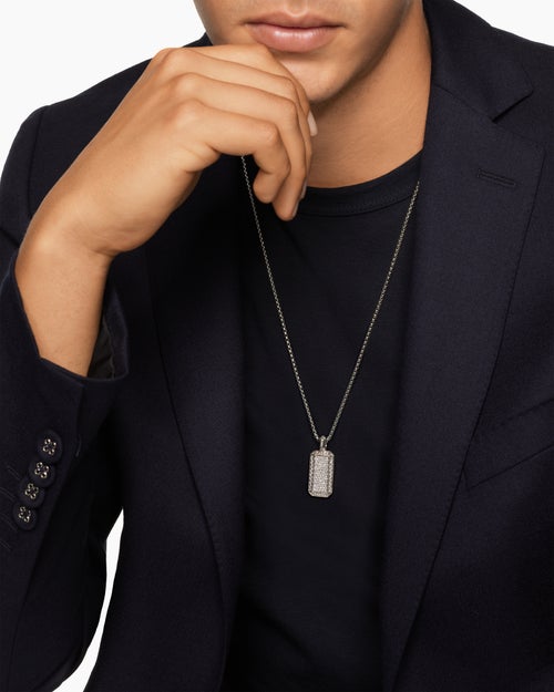 Mens Octagonal Tag in Sterling Silver with Diamonds, 27mm