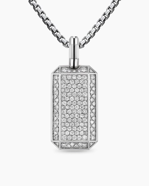 Mens Octagonal Tag in Sterling Silver with Diamonds, 27mm