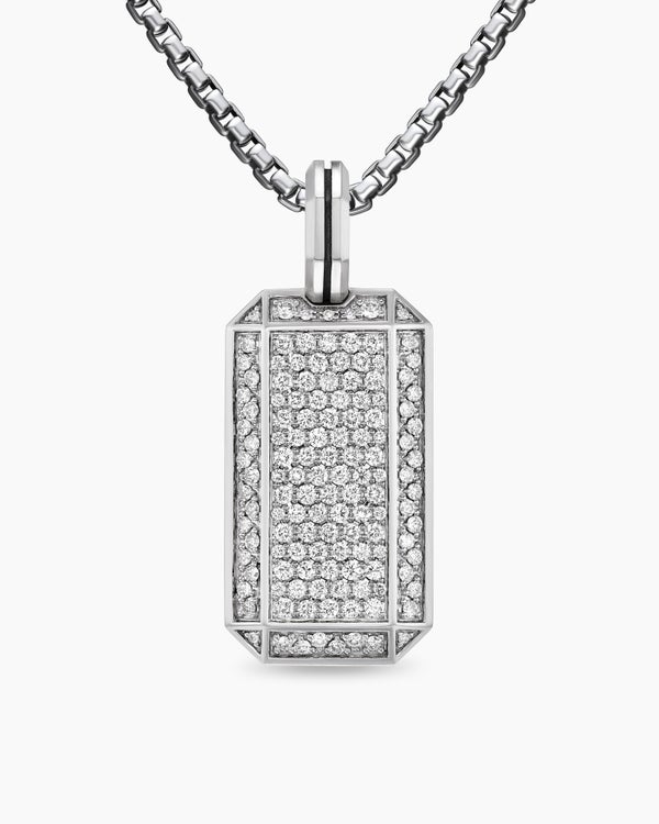 Octagonal Tag in Sterling Silver with Diamonds, 27mm