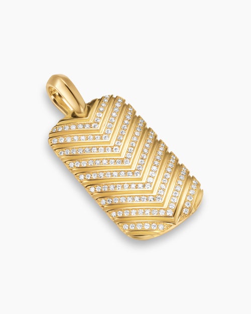 Mens Chevron Tag in 18K Yellow Gold with Diamonds, 34mm