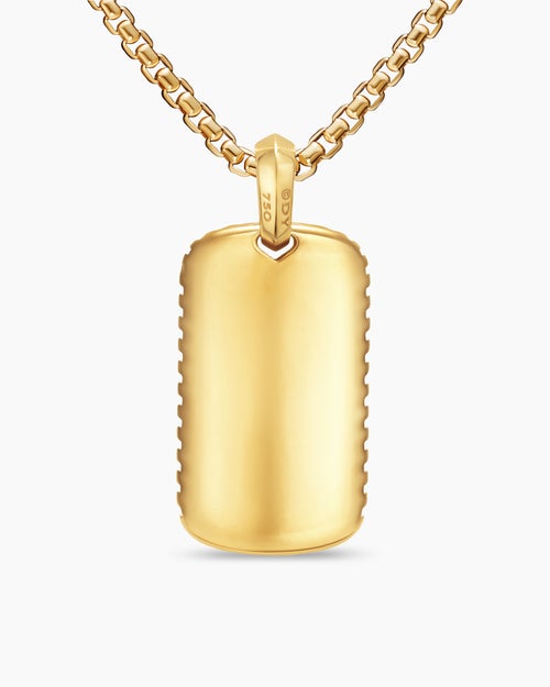 Mens Chevron Tag in 18K Yellow Gold with Diamonds, 34mm
