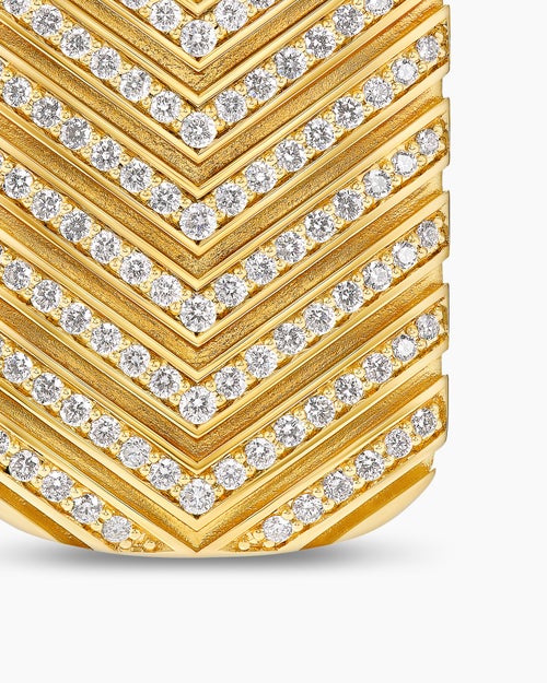 Mens Chevron Tag in 18K Yellow Gold with Diamonds, 34mm