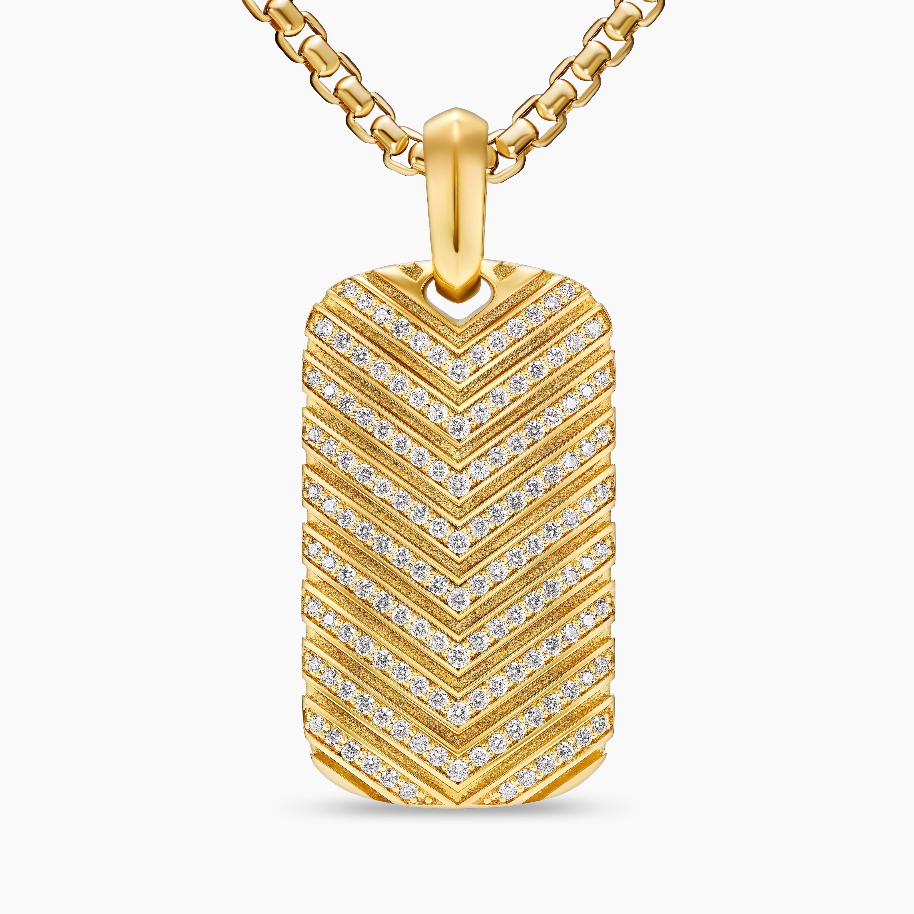 Mens Chevron Tag in 18K Yellow Gold with Diamonds, 34mm