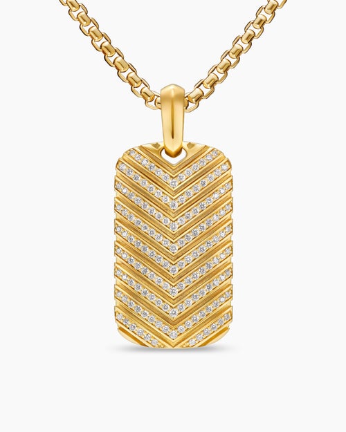 Mens Chevron Tag in 18K Yellow Gold with Diamonds, 34mm