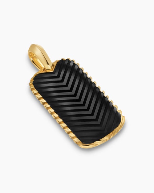 Mens Chevron Tag in 18K Yellow Gold with Black Onyx, 34mm