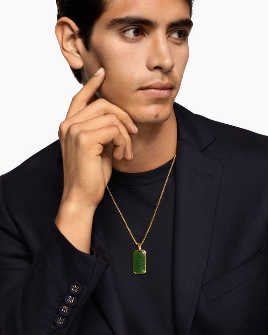 Chevron Tag in 18K Yellow Gold with Nephrite Jade, 34mm