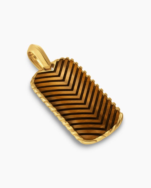 Mens Chevron Tag in 18K Yellow Gold with Tiger's Eye, 34mm