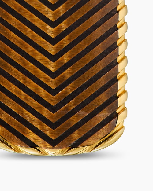 Mens Chevron Tag in 18K Yellow Gold with Tiger's Eye, 34mm