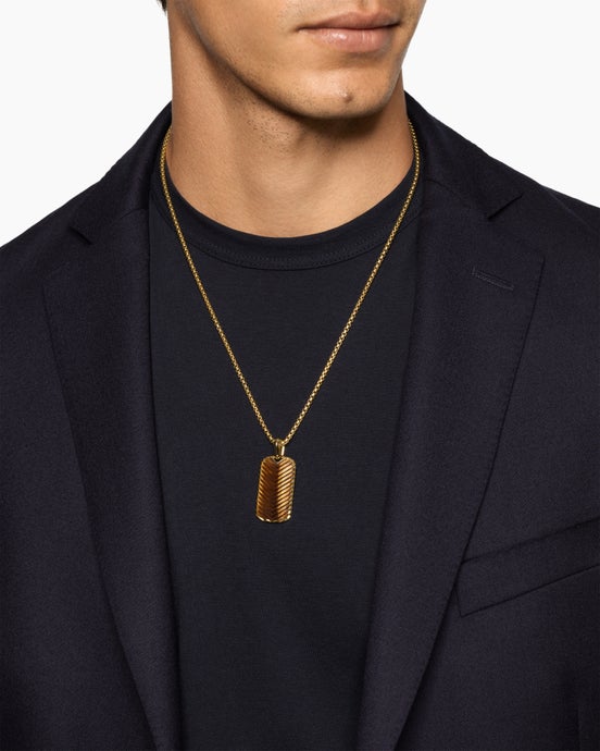 Chevron Tag in 18K Yellow Gold with Tiger's Eye, 34mm
