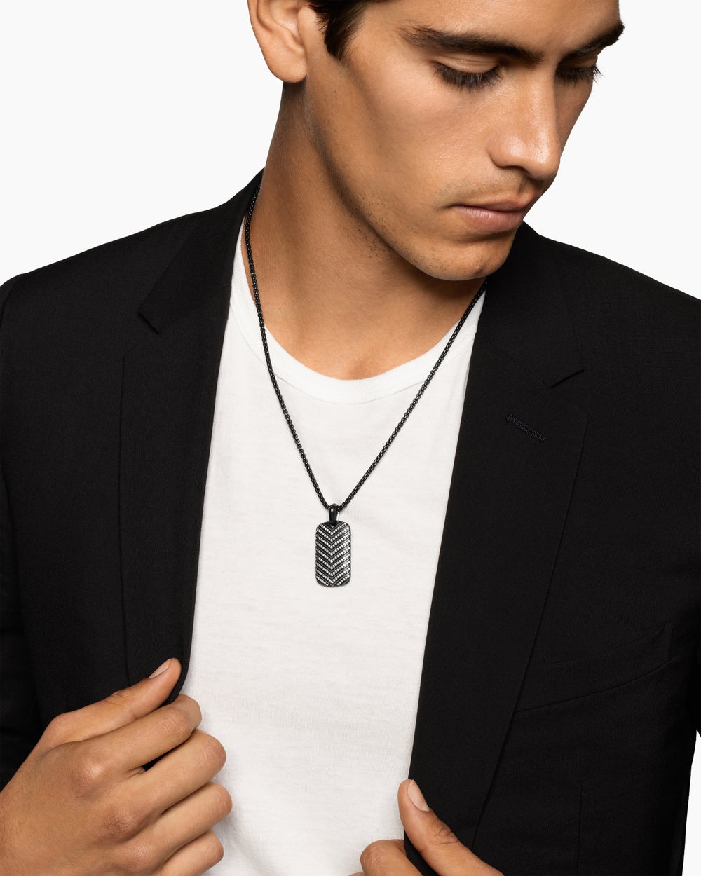 Mens Chevron Tag in Black Titanium with Diamonds, 34mm