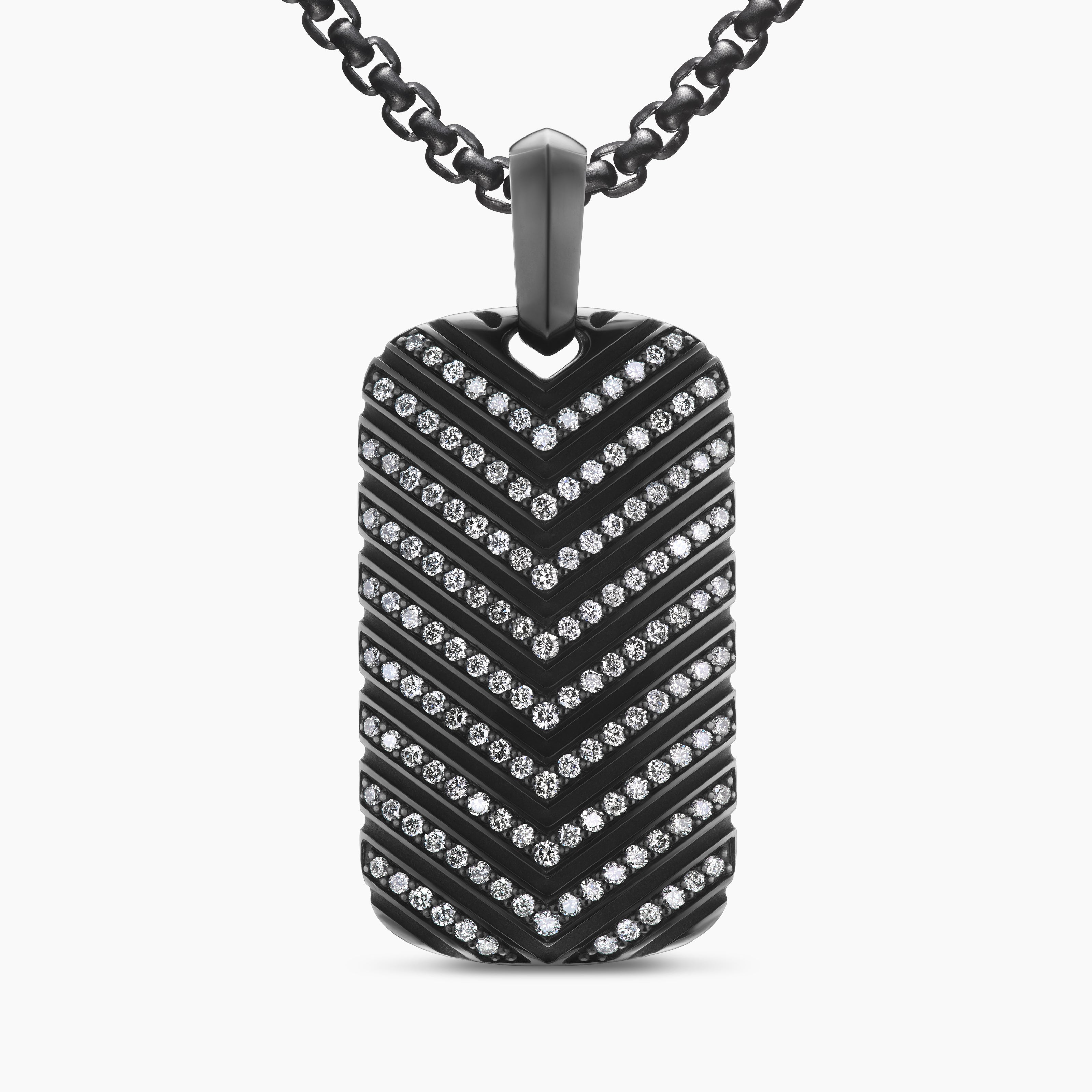 Mens Chevron Tag in Black Titanium with Diamonds, 34mm