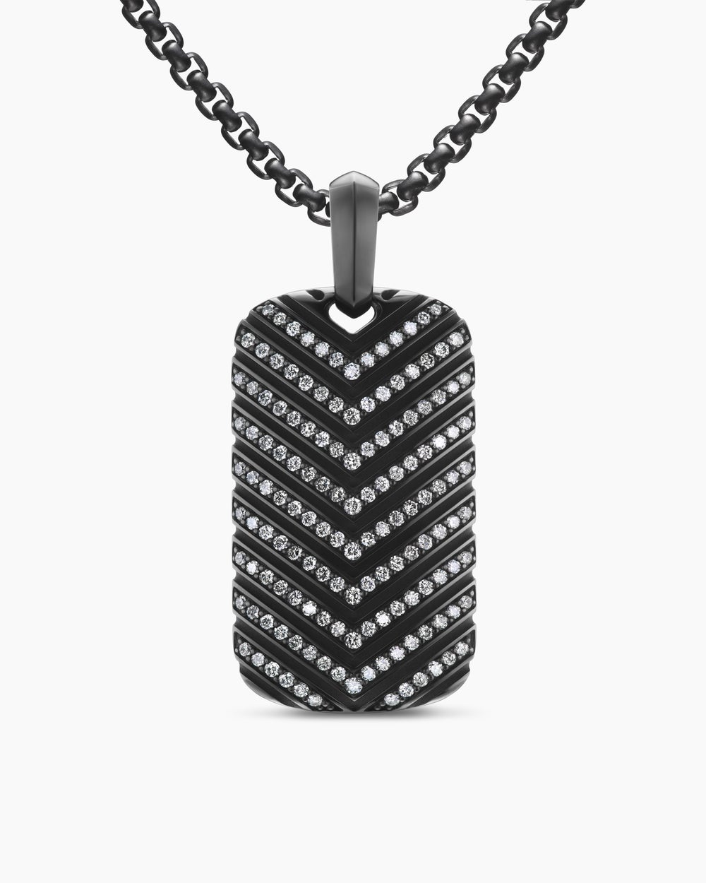 Mens Chevron Tag in Black Titanium with Diamonds, 34mm