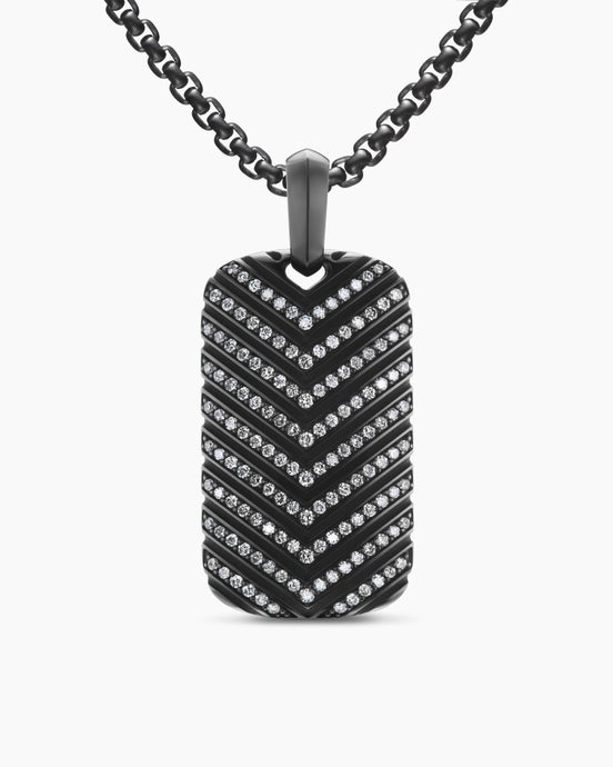 Chevron Tag in Black Titanium with Diamonds, 34mm