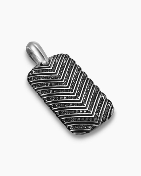 Chevron Tag in Sterling Silver with Black Diamonds, 34mm