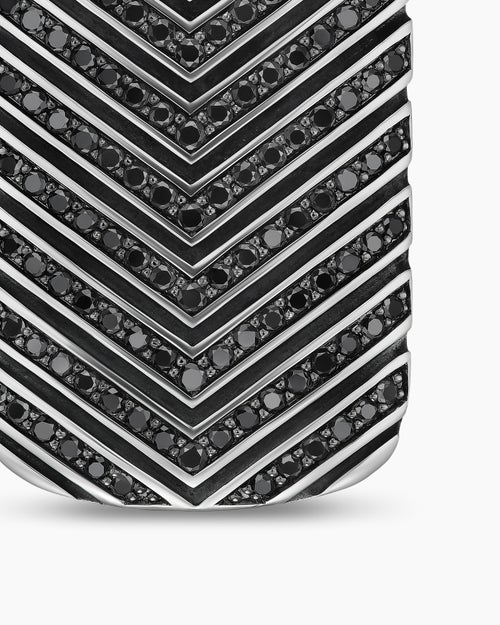 Mens Chevron Tag in Sterling Silver with Black Diamonds, 34mm