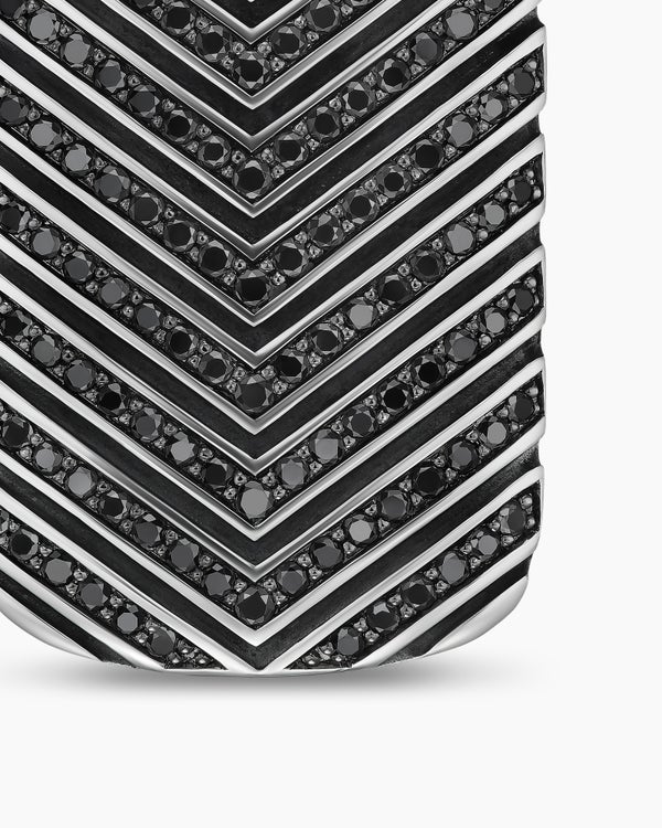 Chevron Tag in Sterling Silver with Black Diamonds, 34mm