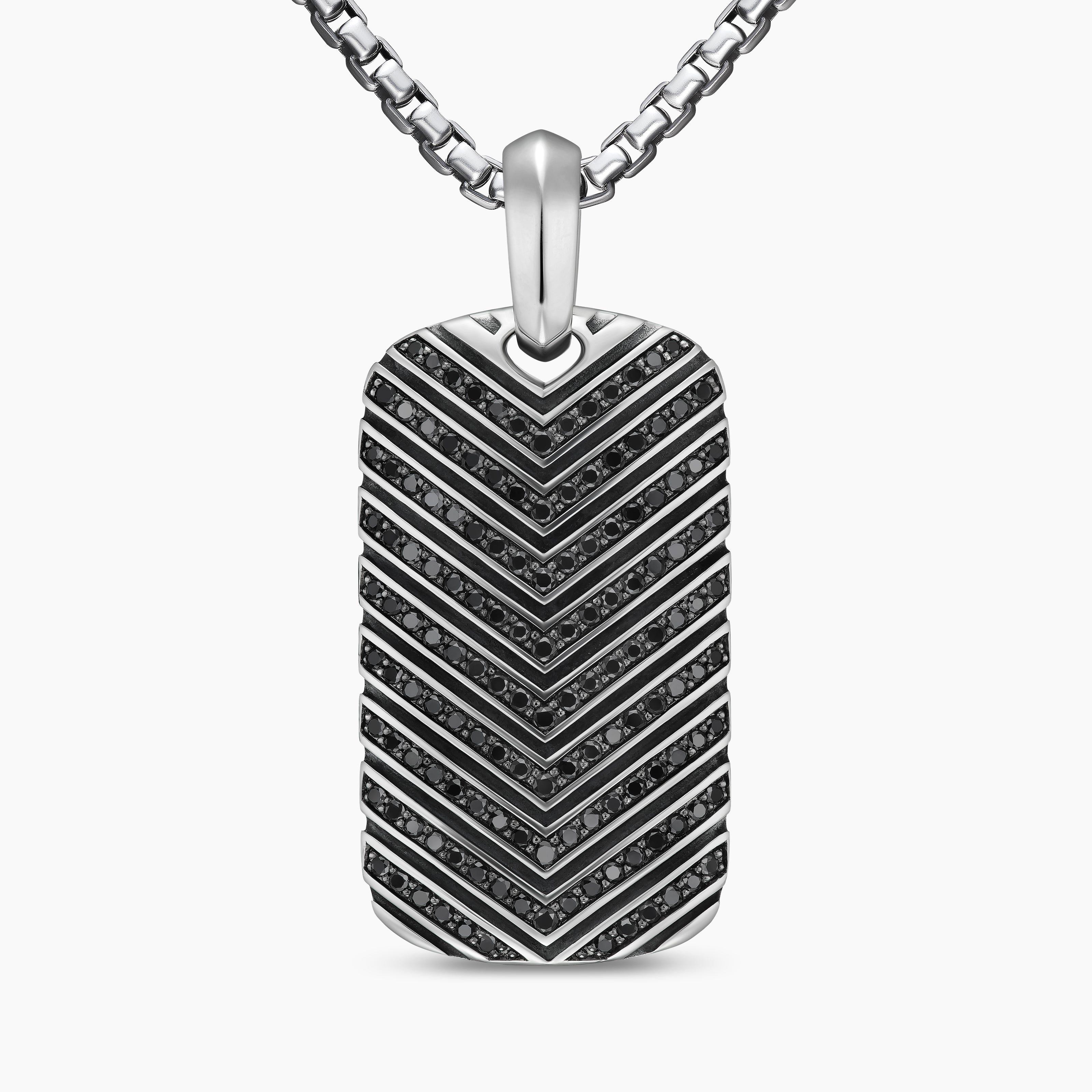 Mens Chevron Tag in Sterling Silver with Black Diamonds, 34mm