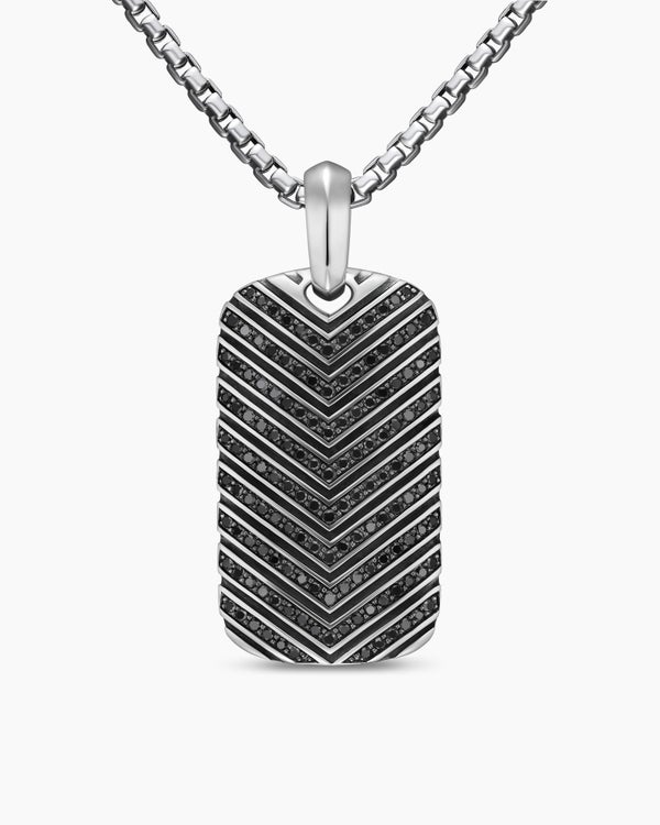 Chevron Tag in Sterling Silver with Black Diamonds, 34mm