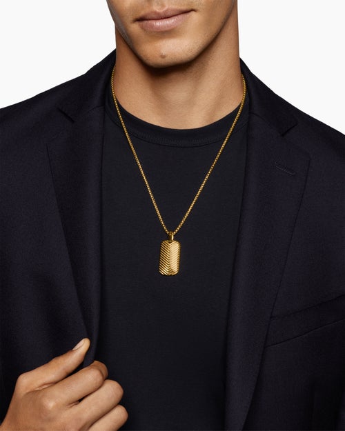 Mens Chevron Tag in 18K Yellow Gold, 34mm