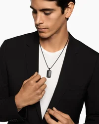 Chevron Tag in Sterling Silver with Black Diamonds, 34mm
