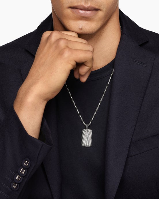 Chevron Tag in Sterling Silver, 34mm