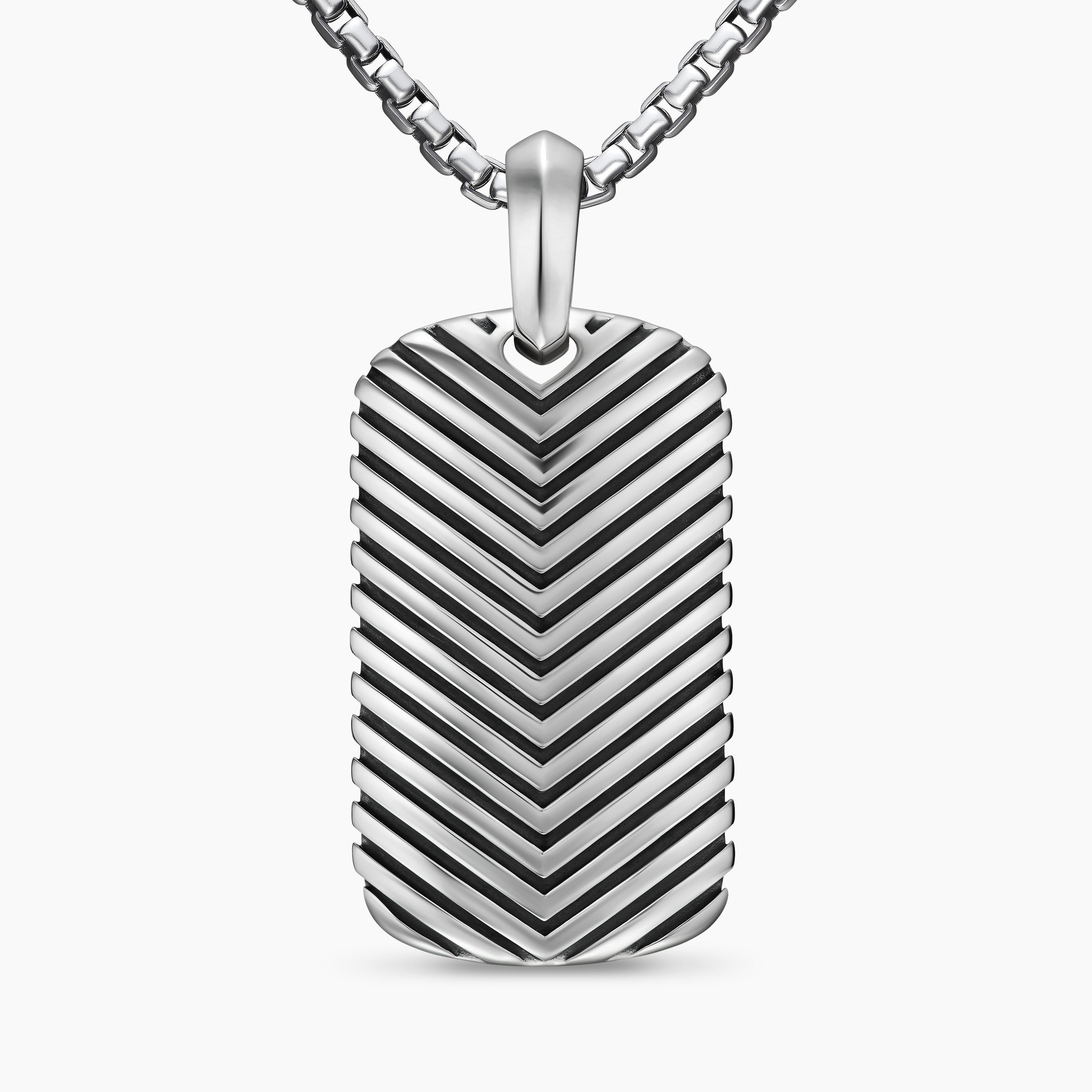 Mens Chevron Tag in Sterling Silver, 34mm