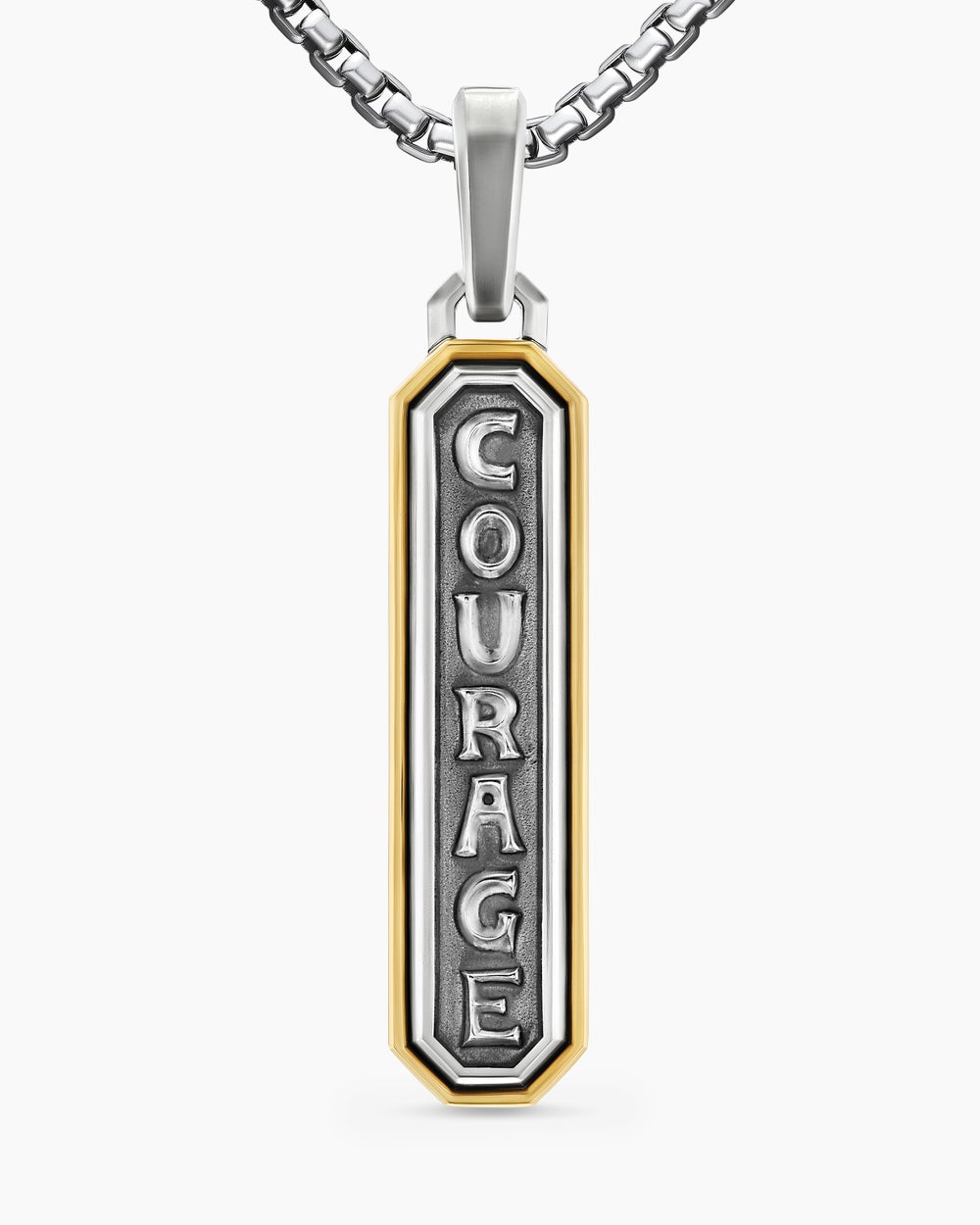 Mens Courage Amulet in Sterling Silver with 14K Yellow Gold, 35mm