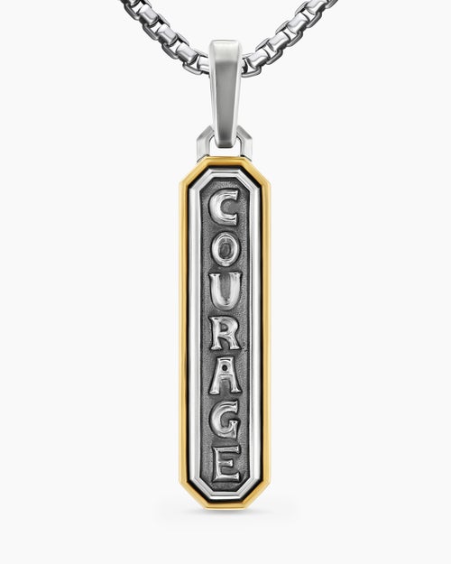 Amulette Courage en argent massif avec or jaune 14 carats, 35 mm
