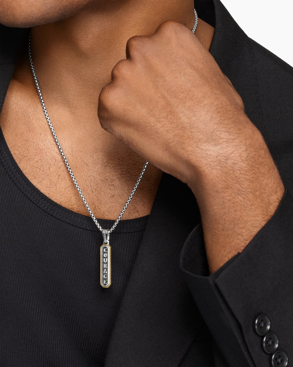 Mens Courage Amulet in Sterling Silver with 14K Yellow Gold, 35mm