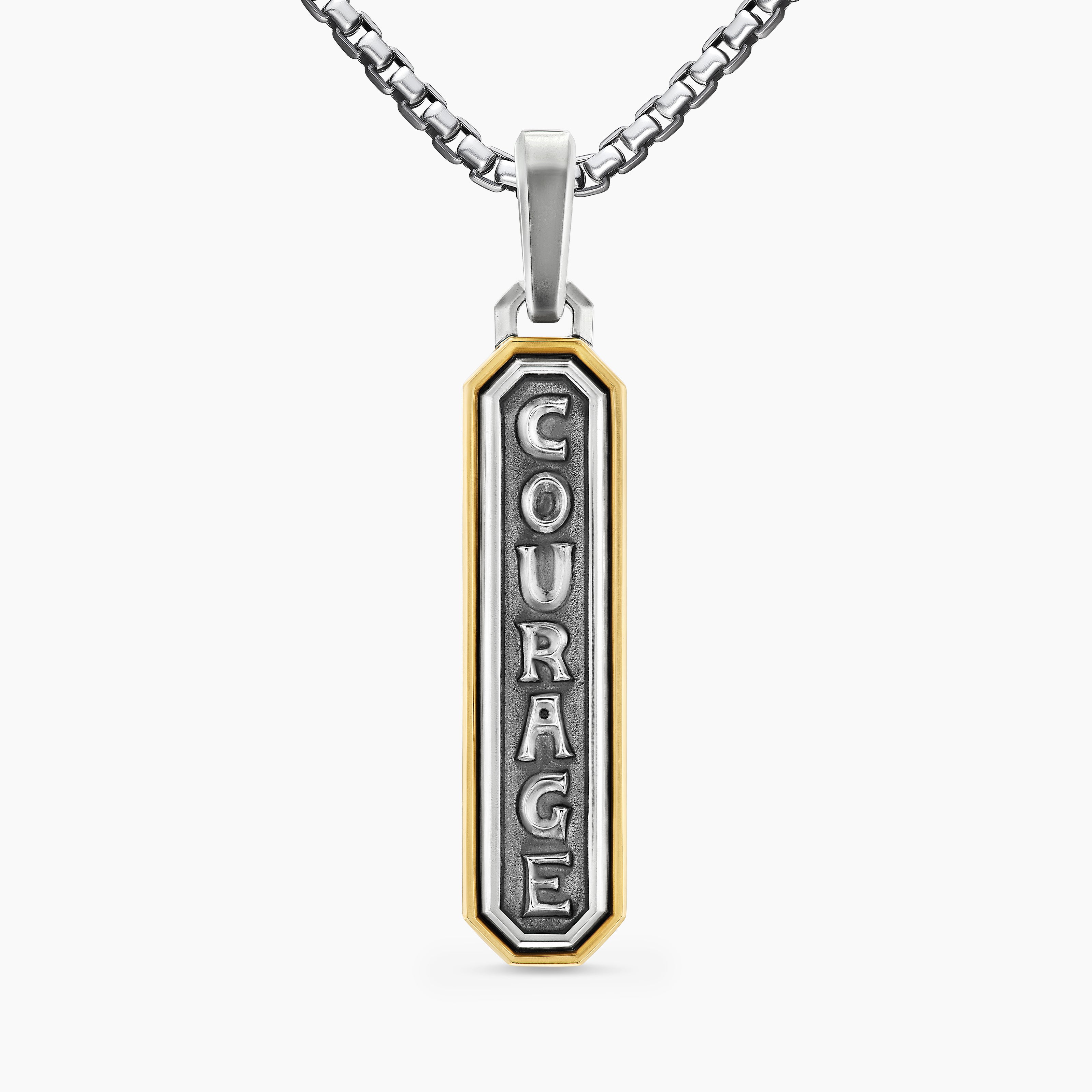 Mens Courage Amulet in Sterling Silver with 14K Yellow Gold, 35mm