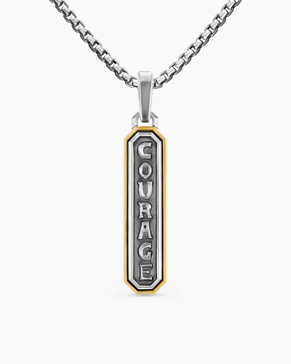 Mens Courage Amulet in Sterling Silver with 14K Yellow Gold, 35mm
