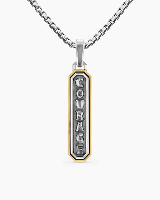 Courage Amulet in Sterling Silver with 14K Yellow Gold, 35mm