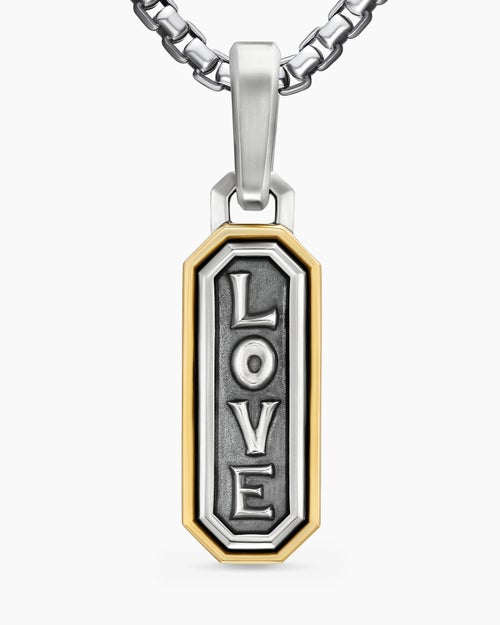 Mens Love Amulet in Sterling Silver with 14K Yellow Gold, 22mm