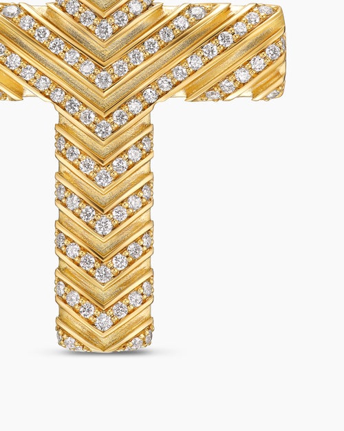 Mens Chevron Cross Pendant in 18K Yellow Gold with Diamonds, 36mm