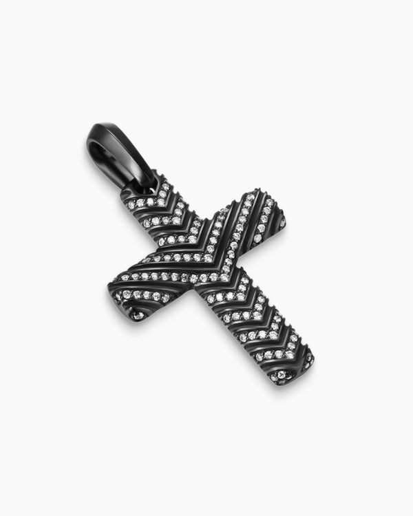 Pendentif à croix Chevron pour en titane noir avec diamants, 36 mm
