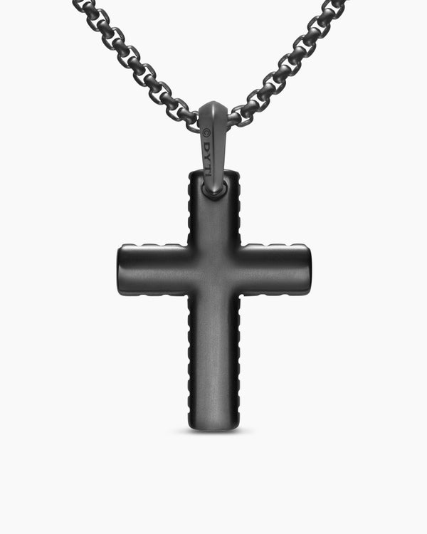 Pendentif à croix Chevron pour en titane noir avec diamants, 36 mm