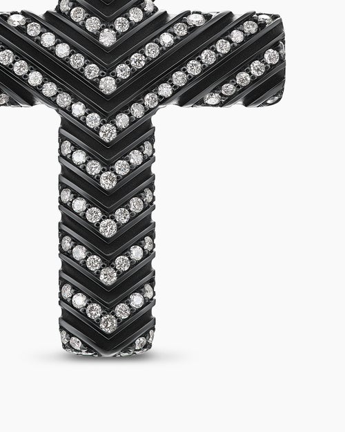 Mens Chevron Cross Pendant in Black Titanium with Diamonds, 36mm