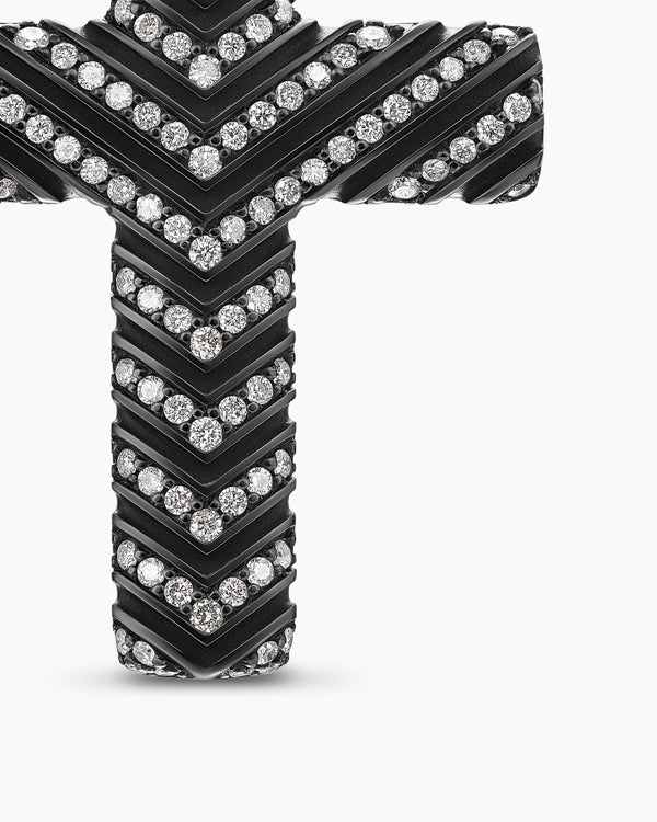 Pendentif à croix Chevron pour en titane noir avec diamants, 36 mm
