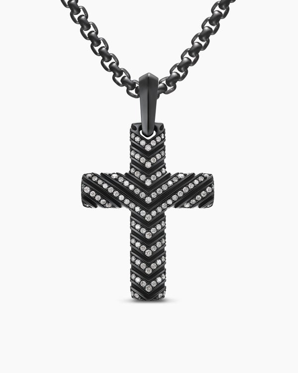 Pendentif à croix Chevron pour en titane noir avec diamants, 36 mm