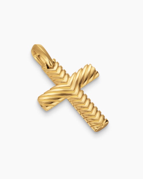 Mens Chevron Cross Pendant in 18K Yellow Gold, 36mm