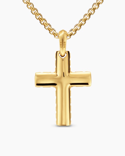 Mens Chevron Cross Pendant in 18K Yellow Gold, 36mm