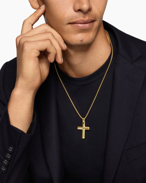 Mens Chevron Cross Pendant in 18K Yellow Gold, 36mm