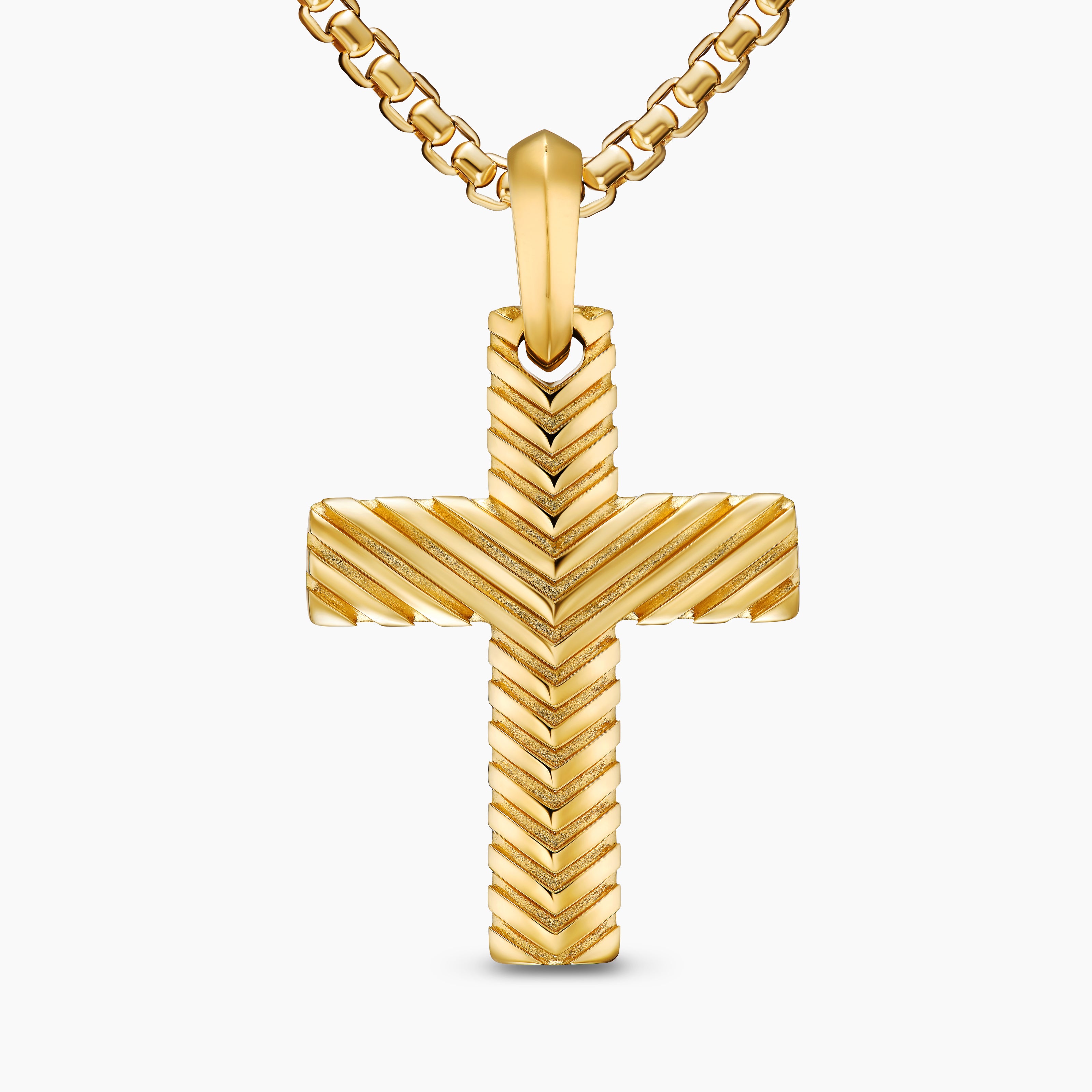 Mens Chevron Cross Pendant in 18K Yellow Gold, 36mm