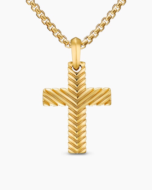 Mens Chevron Cross Pendant in 18K Yellow Gold, 36mm