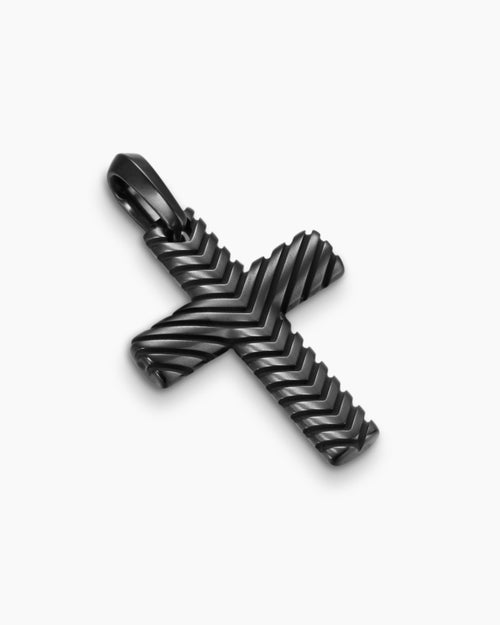 Mens Chevron Cross Pendant in Black Titanium, 36mm