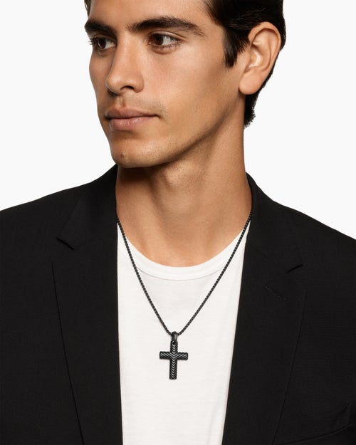 Mens Chevron Cross Pendant in Black Titanium, 36mm